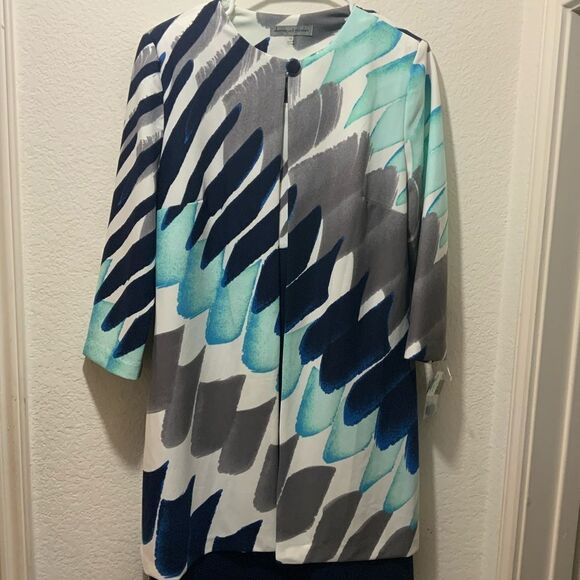 Danny and Nicole Sleeveless Dress Jacket Set 10 Blue Sheat Cardigan Color Wave - Picture 3 of 12